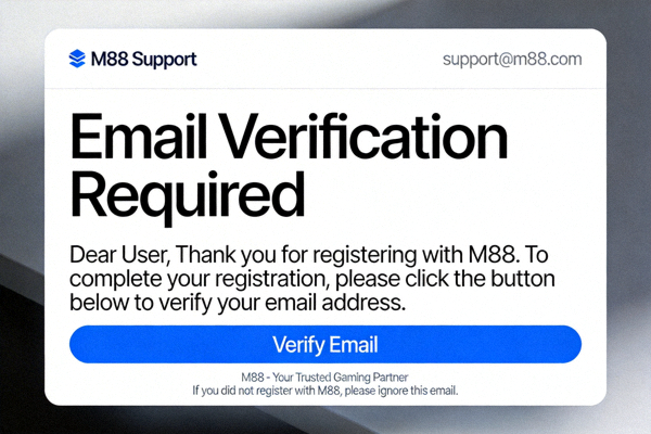 Contoh tampilan email verifikasi yang dikirim sistem M88 setelah pengisian formulir pendaftaran