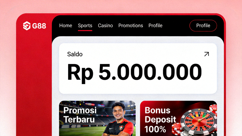 Dashboard akun M88 setelah login berhasil, menampilkan menu navigasi, saldo, dan promosi