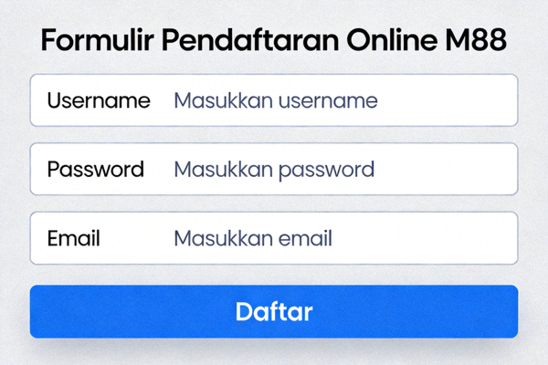 Tampilan close-up formulir pendaftaran online M88 dengan kolom untuk username, password, dan email