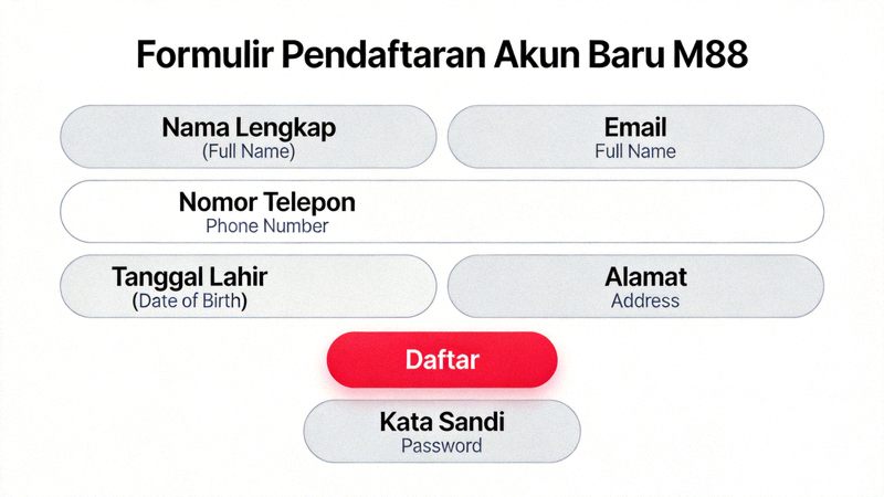 Tampilan contoh halaman formulir pendaftaran akun baru M88 dengan kolom isian data pribadi